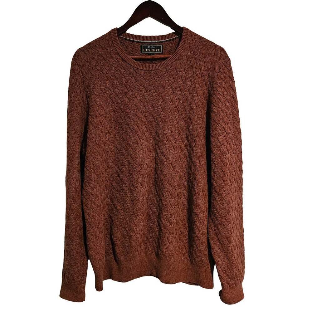 Jos A Bank Reserve Mens L Cotton Cashmere Sweater Rust Textured Knit Crewneck